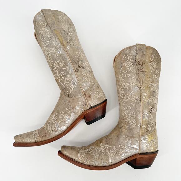 Lucchese Women’s 8.5 Stone Metallic Python Suede Snip Toe Cowgirl Western Boots - Picture 4 of 11